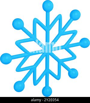 Blaue dreidimensionale Schneeflockenmuster Form realistische Vektorillustration. Hochglanz-Winterfeststar mit abgelegenen Kugeln. Glänzende Dekora Stock Vektor