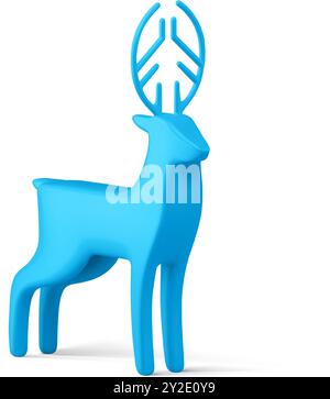 Helle glänzende minimalistische gehörnte blaue Hirschkugel Weihnachtsspielzeug isometrische realistische 3D Vorlage Vektor Illustration. Schöner, stilvoller Wildwald Nord Stock Vektor