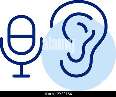 Mikrofon und Ohr. Audio-Aufnahme und Überwachungseingang. Spracherkennung, Hörgeräte. Pixelperfektes, bearbeitbares Konturvektorsymbol Stock Vektor