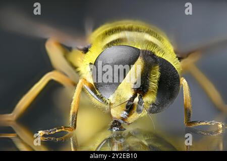 Batman Hoverfly (Myathropa florea) weiblich - Studioaufnahme eines toten Exemplars (Fokus gestapelt) Stockfoto