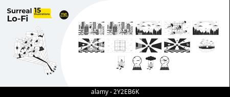 Konzepte für surrealistische Schwarzweiß-2D-Illustrationen im Paket Stock Vektor