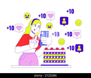 Dessert Influencer Frau 2D lineare Illustration Konzept Stock Vektor