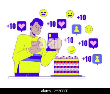 Food Influencer man 2D lineares Illustrationskonzept Stock Vektor