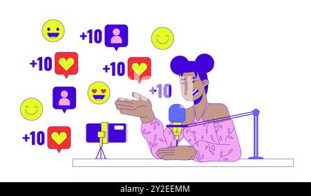 Beliebter Podcaster, der sich mit dem linearen 2D-Illustrationskonzept des Mikrofons befasst Stock Vektor