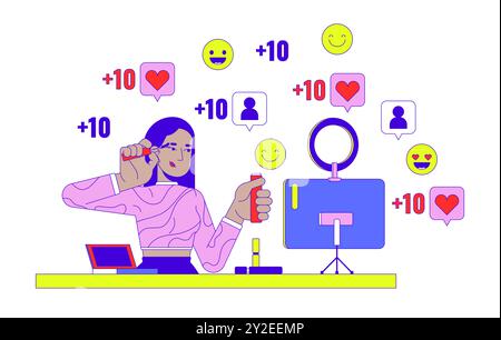 Make-up Künstler Influencer 2D lineares Illustrationskonzept Stock Vektor