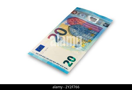 Studio-Aufnahme einer 20-Euro-Banknote vor weißem Hintergrund - John Gollop Stockfoto