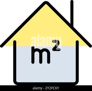Quadratmetersymbol. Platzieren Sie das Piktogramm für die Bemaßungsfarbe. Flache Fläche in Quadratmetern. Messbereich des Hauses. M2 einfaches Schild. Vektordarstellung isoliert auf Stock Vektor