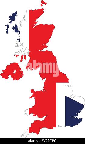 United Kingdom Flag in Karte, United Kingdom Map with Flag, Map of United Kingdom, Map with Flag, Nation Flag United Kingdom Stock Vektor