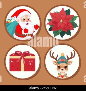 Weihnachtsset mit Aufklebern - Baby-Geschenkschablone, Aufkleber, Etiketten Stock Vektor