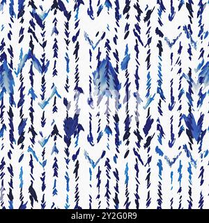 Sommerliches Ikat-Zick-Zack-Muster in malerischer Pinselstrich-Digitalgestaltung. Modernes Coastal Living, bedrucktes Chevron-Textildekor in nahtloser Ausführung Stockfoto