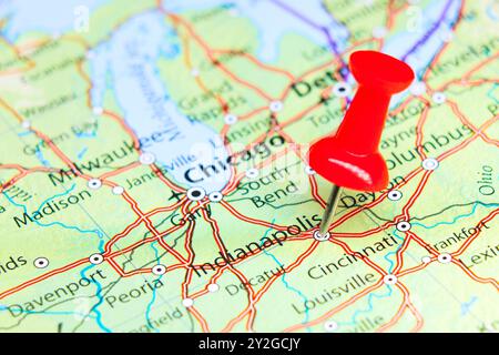 Indianapolis, Indiana pin on map. Stockfoto