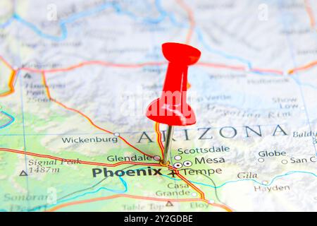 Phoenix, Arizona, USA, Pin auf der Karte Stockfoto