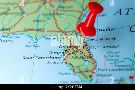 Orlando, Florida, Pin auf der Karte Stockfoto