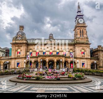 Das Bild zeigt das Rathaus im Küstenort Southport in Lancashire im Nordwesten Stockfoto