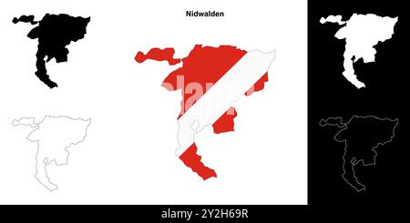 Nidwalden Kanton Umrisskarte Set Stock Vektor