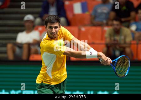 Alexei Popyrin aus Australien im Davis Cup Finale Spiel 2 im Team der Gruppe B Einzel am 10. September 2024 gegen Ugo Humbert aus Frankreich Stockfoto