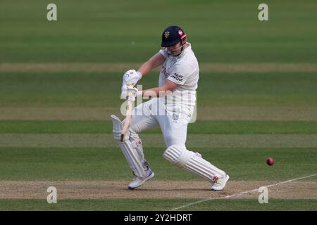 Alex Lees von Durham trat am Dienstag, den 10. September 2024, im Seat Unique Riverside, Chester le Street, beim Spiel der Vitality County Championship zwischen Durham Cricket und Lancashire an. (Foto: Mark Fletcher | MI News) Credit: MI News & Sport /Alamy Live News Stockfoto