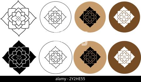 lotus Wasserlilie Logo. Schwarz-weiß-Logo-Vektor. Farbiges, kreisförmiges und quadratisches Logo. Abstrakte Lotussymbole. Vektoreps10 Stock Vektor