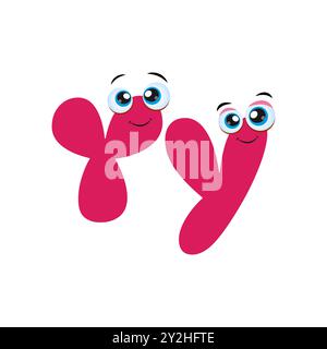 Y Buchstabe lustige Kinder Alphabet Vektor Illustration. Lustiger farbenfroher Buchstabe Y für Kinder aus dem Alphabet. Der Buchstabe Y mit komisch überraschten Augen. Stock Vektor