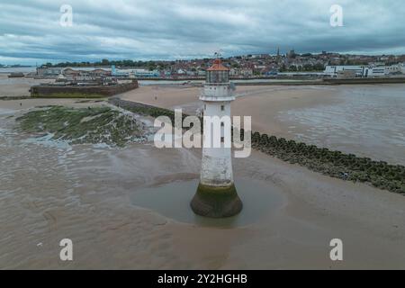 Luftaufnahme des New Brighton Lighthouse, Wirral Peninsula, Großbritannien. Stockfoto