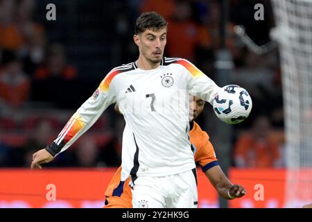 Amsterdam, Niederlande. September 2024. Fußball, Nations League A, Niederlande - Deutschland, Gruppenphase, Gruppe 3, Spieltag 2, Johann Cruyff Arena, Deutscher Kai Havertz am Ball. Quelle: Federico Gambarini/dpa/Alamy Live News Stockfoto