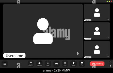 Ein digitales Raster zeigt mehrere Benutzer-Platzhalter in einem virtuellen Meeting an, was auf eine gemeinsame Sitzung mit mehreren Online-Teilnehmern hinweist Stock Vektor