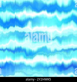 Wiederholbarer Alkoholtinte-Bluteffekt in blau-weißen Indigo-Farben. Moderner, im Sommer gestreifter Hintergrund mit nahtlosem Muster für trendige Strandbekleidung und Stockfoto