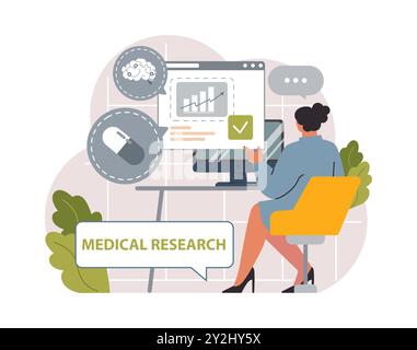 Healthtech. Innovative Diagnose- und Behandlungsmethoden. Telemedizin, Gesundheitsmonitoring, Laborforschung. Moderne Technologien zur Prävention und Behandlung von Krankheiten. Illustration des flachen Vektors Stock Vektor