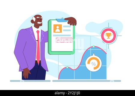 Leitender Mitarbeiter. Ältere Menschen arbeiten nach dem Ruhestand weiter. Ein alter Arbeiter in formeller Geschäftskleidung. Rentner, der einen Job bekommt und Geld im Büro verdient. Flache Vektor Illustration Rentner Stock Vektor