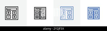 Taschenrechner-Symbol lineare dünne Linien-Symbolgrafik Schwarzweiß Stock Vektor