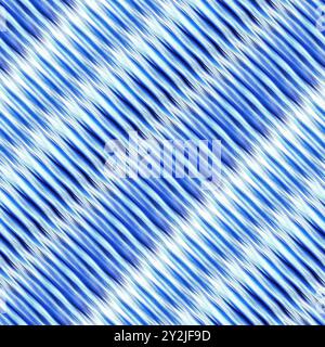 Moderner, futuristischer Hintergrund für alle Aufdrucke. Nahtloses Muster mit dünnem Dip-Dye-Streifeneffekt in blau-weiß melierter Unschärfe. Stockfoto