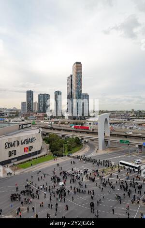 Melbourne, Australien. September 2024. Anti-Kriegs-Aktivisten stören die waffenausstellung im Melbourne Exhibition and Convention Centre in Melbourne. Quelle: Corleve/Alamy Live News Stockfoto