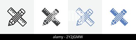 Bleistiftskala Symbol lineare dünne Linien Symbole Schwarzweiß gesetzt Stock Vektor