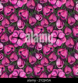 Aquarellrot Anemonenblume Muster. Handgemalte rosa Blumen auf weißem Hintergrund. Sommerblumendesign für Hochzeitseinladungen, speichern Sie die Datumskarte Stockfoto