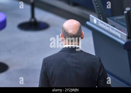 Berlin, Deutschland, 10.09.2024: Deutscher Bundestag: Feierstunde zum 75. Jahrestag der Konstituierung: Bundeskanzler Olaf Scholz SPD *** Berlin, 10 09 2024 Bundestagsfeier zum 75. Jahrestag der Verfassung Bundeskanzler Olaf Scholz SPD Copyright: XdtsxNachrichtenagenturx dts 45472 Stockfoto