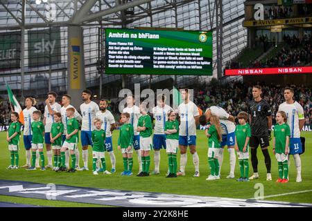 Dublin, Republik Irland. September 2024. Die griechischen Spieler während des Spiels der UEFA Nations League, Liga B, Gruppe B2 zwischen der Republik Irland und Griechenland im Aviva Stadium in Dublin, Republik Irland am 10. September 2024 (Foto: Andrew Surma/ Credit: SIPA USA/Alamy Live News Stockfoto