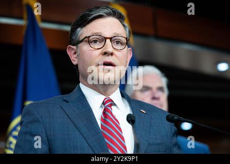 Washington, Usa. September 2024. House Speaker Mike Johnson (R-LA) sprach auf einer Pressekonferenz im U.S. Capitol in Washington, DC. Quelle: SOPA Images Limited/Alamy Live News Stockfoto