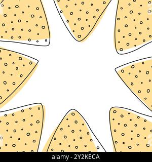 Outline-Nachos mit gepunktetem Farbton in trendigem, weichem Gelb. Vorlage für Beschriftungsvorlage für abstrakten Rahmen im Kopierbereich. Isolierter dekorativer Hintergrund. Karten, Poster, Faltblätter, Werbeaktionen oder Web-Vektor-Illustration Stock Vektor