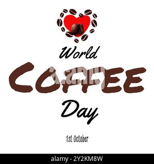 World Coffee Day Event, Loving with Heart Shape of Coffee Beans, Symbol International Coffee Day, geeignet für Logos, Grußkarten, 1. Oktober. Iso Stock Vektor