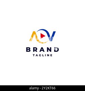Symbol für die Wiedergabetaste im anfänglichen AV-Logo-Design des Letters. Symbol für die Wiedergabetaste zwischen dem anfänglichen Logo A und V. Stock Vektor