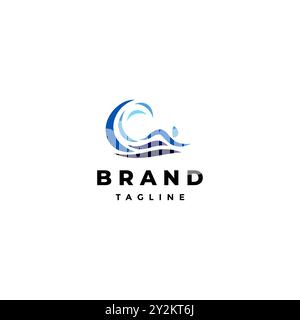 „Schwimmen unter den Wellen“-Logo. Schwimmer schwimmen in Einem welligen Ocean Logo-Design. Stock Vektor