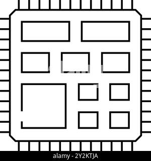 Vektordarstellung des Liniensymbols des Mikrocontrollers für Elektroingenieure Stock Vektor