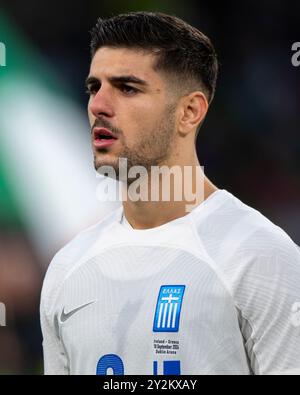 Dublin, Republik Irland. September 2024. Konstantinos Koulierakis von Griechenland während des Spiels der UEFA Nations League, Liga B, Gruppe B2 zwischen der Republik Irland und Griechenland im Aviva Stadium in Dublin, Republik Irland am 10. September 2024 (Foto: Andrew Surma/ Credit: SIPA USA/Alamy Live News Stockfoto