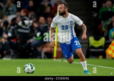 Dublin, Republik Irland. September 2024. Manolis Siopis von Griechenland während des Spiels der UEFA Nations League, Liga B, Gruppe B2 zwischen der Republik Irland und Griechenland im Aviva Stadium in Dublin, Republik Irland am 10. September 2024 (Foto: Andrew Surma/ Credit: SIPA USA/Alamy Live News Stockfoto