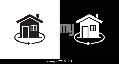 360 Grad Haus Ikone Schwarze Linie Art Vektor in schwarz-weiß Umriss Set Sammlung Zeichen Stock Vektor