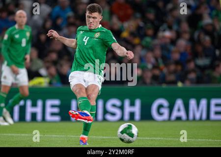 Dublin, Republik Irland. September 2024. Dara O'Shea von Irland während des Spiels der UEFA Nations League, Liga B, Gruppe B2 zwischen der Republik Irland und Griechenland im Aviva Stadium in Dublin, Republik Irland am 10. September 2024 (Foto: Andrew Surma/ Credit: SIPA USA/Alamy Live News Stockfoto