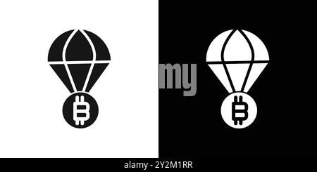 Bitcoin Airdrop Icon Black Line Art Vektor in schwarz-weiß Umrisse Set Collection Zeichen Stock Vektor