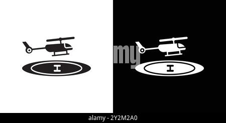 Hubschrauber Hubschrauber Hubschrauberlandeplatz Symbol Schwarze Linie Kunstvektor in schwarz-weiß Umriss Set Sammlung Zeichen Stock Vektor