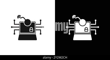 Cyber Attack Icon Black Line Art Vektor in schwarz-weiß Umrisse Set Collection Schild Stock Vektor
