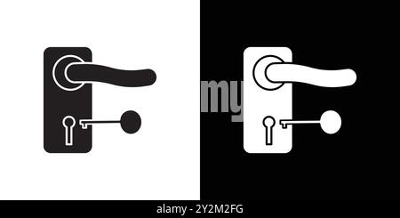 Türschlüssel Symbol Schwarze Linie Kunstvektor in schwarz-weiß Umrisse Set Collection Schild Stock Vektor